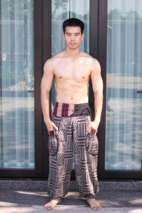 กางเกงฮาเร็มผ้าฝ้าย100% กระเป๋าโอเวอร์ไซส์เอวยางยืดลำลอง - Product Image 2