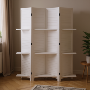Separador de ambientes de madera con 4 paneles y 3 estantes, diseño oriental, plegable, para dormitorio, decoración del hogar - Product Image 2