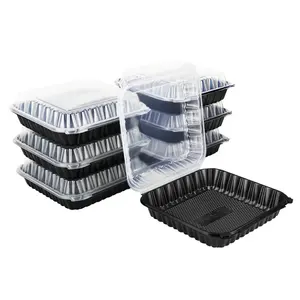 To go contenitore per microonde incernierato a doppio colore coperchio trasparente e scatola per il pranzo in plastica per alimenti con base nera per l'imballaggio alimentare del ristorante