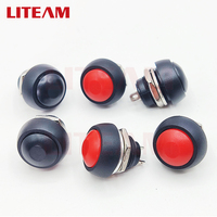 Saklar Tombol Tekan 12mm Momentary 1NO Off-(on) Spst Plastik Multi-warna Kepala Dome PBS-33B Dengan Terminal Solder