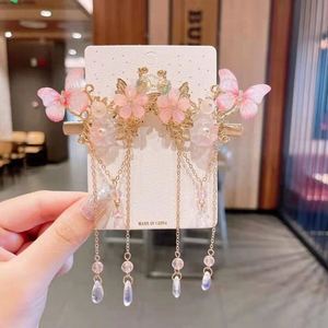 Pinces à cheveux à franges florales de style chinois, élégantes et exquises, avec pampilles en pétales de papillon, pour filles, bijoux Hanfu, accessoires pour cheveux - Product Image 3