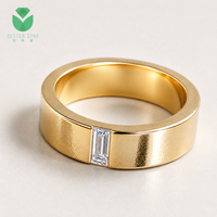 Betterstar Smaragdschliff Labor-Gezüchteter Diamant Klassischer Ehering 14K 18K Gelbgold Plattiert D VVS IGI Herren