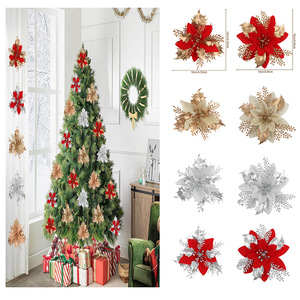 ดอกไม้ประดิษฐ์กลิตเตอร์สีทอง ของตกแต่งคริสต์มาส, พวงหรีด DIY และเครื่องประดับต้นคริสต์มาส, ดอกไม้กลิตเตอร์ขายส่ง - Product Image 1