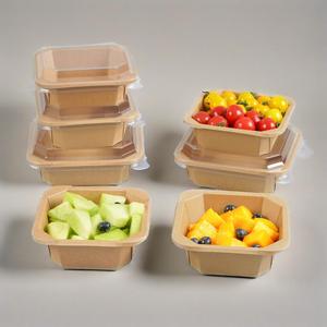 Rectangle biodégradable personnalisé bols à emporter en papier kraft couvercle octogonal bols jetables pour snack sushi sucre artisanat - Product Image 1