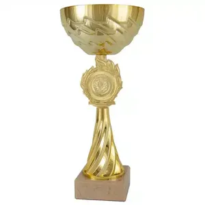 Golden Sports <b>Cup</b> Metal <b>Trophy</b> With Sports Motifs Clear Base Customizable - Product Image 1
