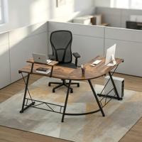 Bureau d'ordinateur en forme de L, surface en bois, hauteur réglable, support en fer avec rangement pour bureau à domicile/étude