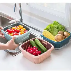 Cucina accessorie multi-funzionale a doppio strato cesto coperto da cucina in plastica cestino di immagazzinaggio di frutta