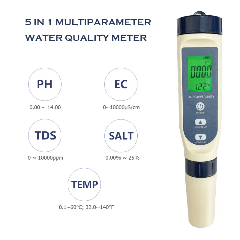 5 in 1 Wasser qualitäts prüf stift Typ Temperatur ph tds Leitfähig keit EC Salz messer