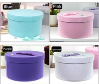 Boîtes à fleurs en velours doux de luxe, beige et gris, en suède, en carton, cylindriques, pour roses, avec logo personnalisé