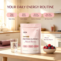 Gummies Protéinés Premium pour Adultes, Mélange de Baies, 60 Unités, Complément OEM pour le Métabolisme Énergétique et la Santé des Cheveux, de la Peau et des Ongles