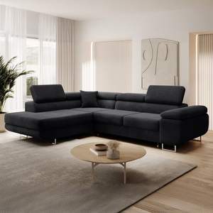 Ensemble de canapé sectionnel noir en velours côtelé Canapé d'angle <span class=keywords><strong>convertible</strong></span> à gauche Meubles élégants en tissu - Product Image 4