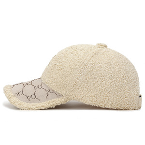 Teddy Bear Fleece Baseball Cap Light Beige Embroidered R Letter Unisex Warm Winter Hat - Product Image 2