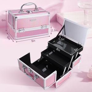 <b>Makeup</b> Storage Box with Mirror Portable 2-Tier Cosmetic Train <b>Case</b> Organizer for Cosmetics Nail Tools Make up Artist Travel <b>Case</b> - Product Image 6