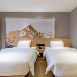 Cost-effective Apartment Hotel Bedroom Furniture <b>Sets</b> Custom Single Double Bed Frame with Headboard Nightstand & <b>Side</b> <b>Table</b> - Product Image 5