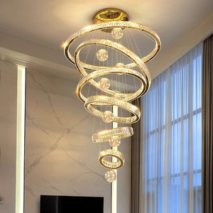 <span class=keywords><strong>Lampadario</strong></span> moderno di lusso rotondo a 6 cerchi in cristallo <span class=keywords><strong>con</strong></span> <span class=keywords><strong>sfere</strong></span> di vetro per soggiorno, ingresso e scale, per installazione su soffitti alti - Product Image 2