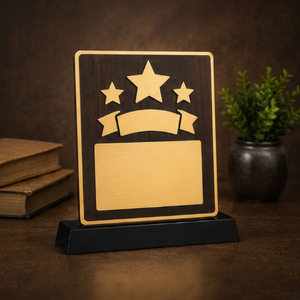 Placa de madera MDF modelo 1141 con diseño de estrellas y cinta para premios de reconocimiento deportivo - Product Image 1