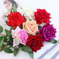 Rose artificielle en velours de soie à tige unique, ornée de perles, style naturel, pour décoration maison, mariage, Saint-Valentin, vente en gros transfrontalière