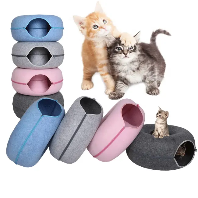 Hot New Product Indoor Donut Felt Tunnel Cat Bed Para Gatos Pequenos