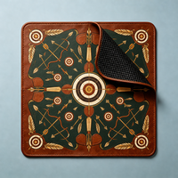 Tapis de Mahjong Brun avec Impression Flèches et Cibles, Antidérapant, Style Vintage Américain, pour 4 Joueurs