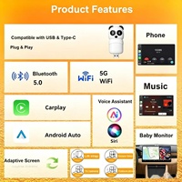 Adaptateur CarPlay sans fil pour moniteur bébé avec écran partagé 1080P USB-C, garantie 1 an, Plug & Play pour la sécurité des enfants à l'arrière, US EU
