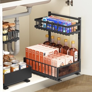 Cassetti scorrevoli regolabili a 2 livelli in altezza sotto il lavello della cucina organizzatore di <span class=keywords><strong>detersivi</strong></span> in metallo per bagno - Product Image 6