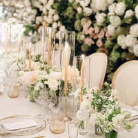 Lanternes en verre à longue tige, porte-bougies cylindriques en cristal transparent, centres de table en métal pour mariages et décorations