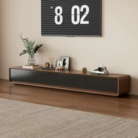 Meuble TV et Table Basse Combinés Couleur Noyer Style Minimaliste & Rangement Intelligent
