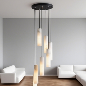 Lampu Gantung Tangga Spiral Minimalis Nordik Modern Ukuran Sedang Desain Marmer Persegi Panjang LED Dapat Diredupkan untuk Ruang Tamu Loft - Product Image 3