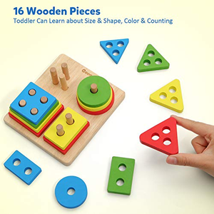 Bloques de Construcción para Bebés, Juego de 4 Cuadrados, Formas Geométricas, Tablero de Ensamblaje, Juguetes Educativos Tempranos de Madera - Product Image 2