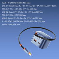 Chargeur GaN PD 65W LDNIO Q10 OEM ODM, alimentation en gros personnalisée, adaptateur mural double port, câble Type-C rétractable