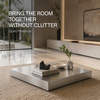 Table basse carrée moderne KINNO en acier inoxydable 201, plateforme basse 100x100x15cm, finition sablée naturelle, meuble de salon durable