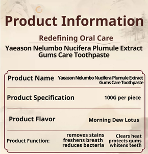 <span class=keywords><strong>Dentifrice</strong></span> Yaeason en gros, personnalisé OEM, 100g, saveur Lotus <span class=keywords><strong>Rosée</strong></span> du Matin, extrait de Plumule de Nelumbo Nucifera, pour les soins des gencives - Product Image 6