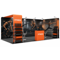 Stand d'exposition modulaire portable personnalisé pour salon professionnel, avec éclairage et étagères pour produits, pour marque de salle de sport
