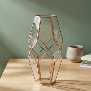 Lanterne en verre géométrique avec cadre en laiton, forme fantaisie, décoration d'intérieur, porte-bougie vide - Product Image 3
