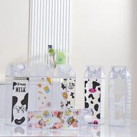 Botella de Leche Cuadrada de 1000 ml (34 oz), Botella de Agua Transparente con Forma de Cartón, Vaso Cuadrado de Plástico para Jugo, Taza Deportiva para Niñas