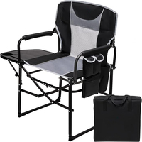 Chaise de camping de direction, cadre en fer robuste, chaise pliante surdimensionnée portable, table latérale, poche extérieure, plage, pêche, voyage
