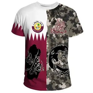 更快发货定制高品质卡塔尔国旗时尚运动聚酯t恤3D打印