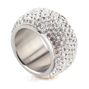 Fashion <b>Ring</b> 14MM Steel Gold Micro Pave <b>Crystal</b> Unisex Party Jewelry - Product Image 4
