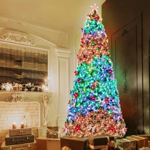 <span class=keywords><strong>Sapin</strong></span> de Noël en PVC pré-éclairé de 1,80 m, lumières LED multicolores changeantes, fleurs artificielles, nœuds, étoile lumineuse sur le sommet, pour les fêtes - Product Image 4