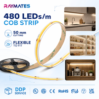 12V COB LED Şerit Işık Sıcak Beyaz 2700K Yüksek CRI 90 Noktasız Esnek LED Bant Kendinden Yapışkanlı Lüks Vitrinler İçin