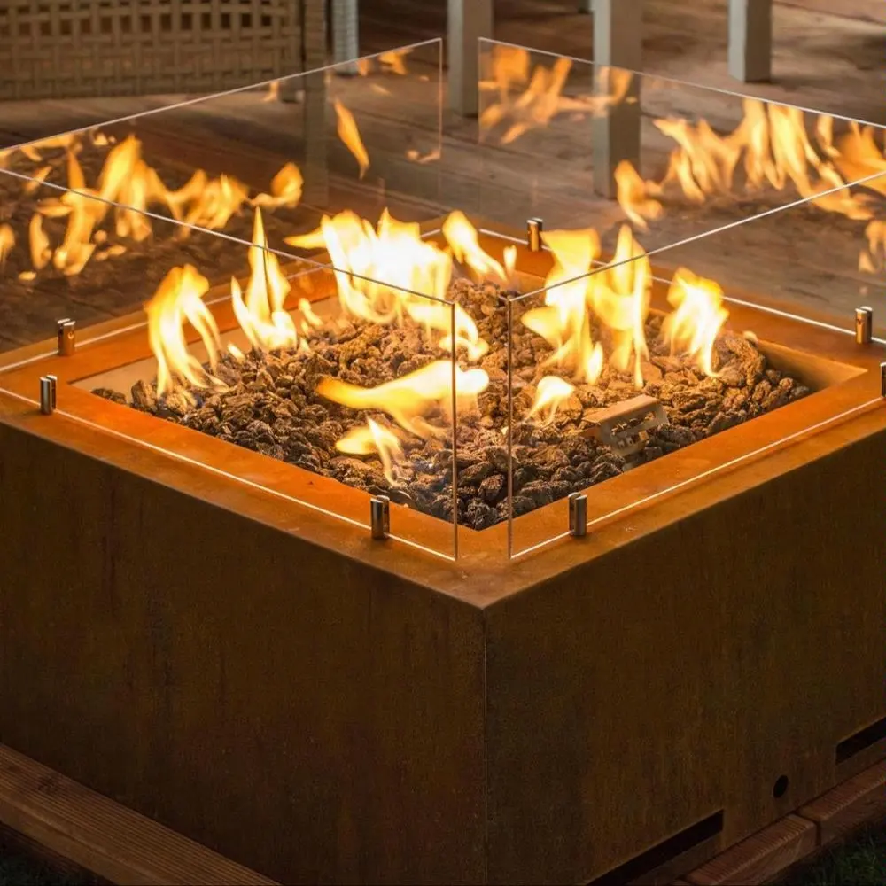 파티오 야외 가스 히터 나무 연료 스토브 야외 firepit corten 스틸 화재 구덩이