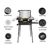 Valise à roulettes en aluminium noir, valise de beauté, valise à maquillage portable avec miroir LED pour salon de coiffure, artiste