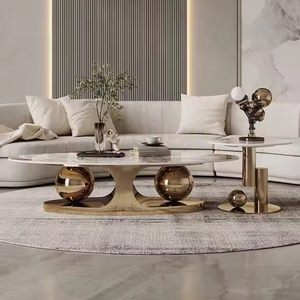 Contemporanea rotonda nidificazione curva oro nero metallo vetro laterale marmo pietra legno mobili tavolo nido <span class=keywords><strong>3</strong></span> tavolo Set tavolo nidificazione - Product Image 1