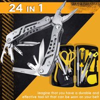 Outil multifonction 24-en-1 avec mini-outils, couteau, pinces et 11 embouts pour le travail, le EDC, le camping, la randonnée et la survie