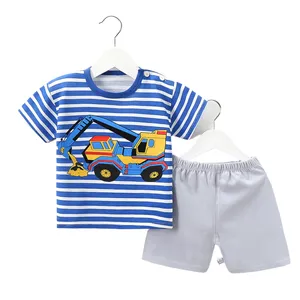 Camiseta infantil de algodão nova moda verão shorts roupas meninos conjuntos