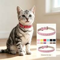 Collier pour chat et petit chien de luxe, couleur unie, avec strass, collier en PU pour animaux de compagnie