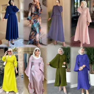 2024 Moslim Kleding Fabrikanten Custom Dubai Satijn Bescheiden Gewaad Feest Prom Avond Maxi Jurk Voor Dames