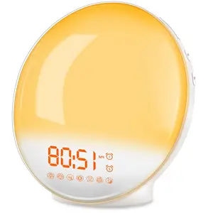 아마존 뜨거운 판매 듀얼 알람 시계 다채로운 LED 빛 따뜻한 잠자는 침대 빛 내장 화이트 소음 FM 라디오