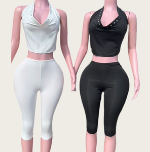 Ensemble femme Viviblook J25ST484, couleur unie, sexy, haut court à bretelles, pantalon court, ensemble deux pièces - Product Image 1