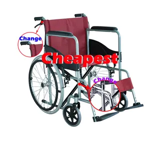 Cadeira de rodas manual de aço cromado para deficientes, cadeira de rodas dobrável leve e confortável personalizada para deficientes